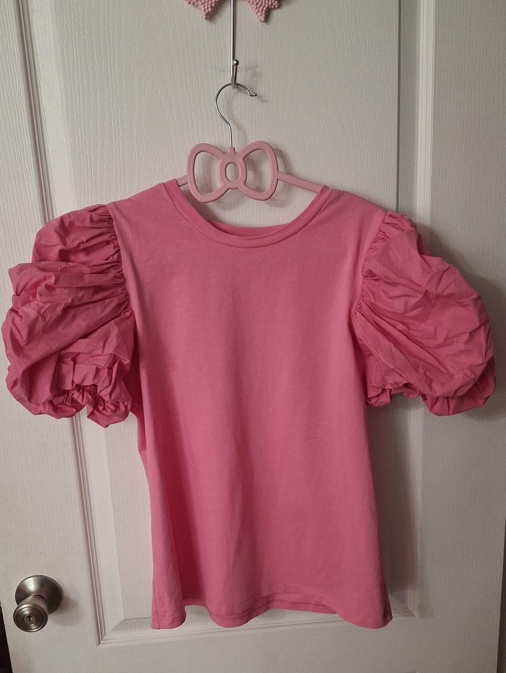 English Factory Pink Mixed-Media Puff Sleeve Top Like New Size M